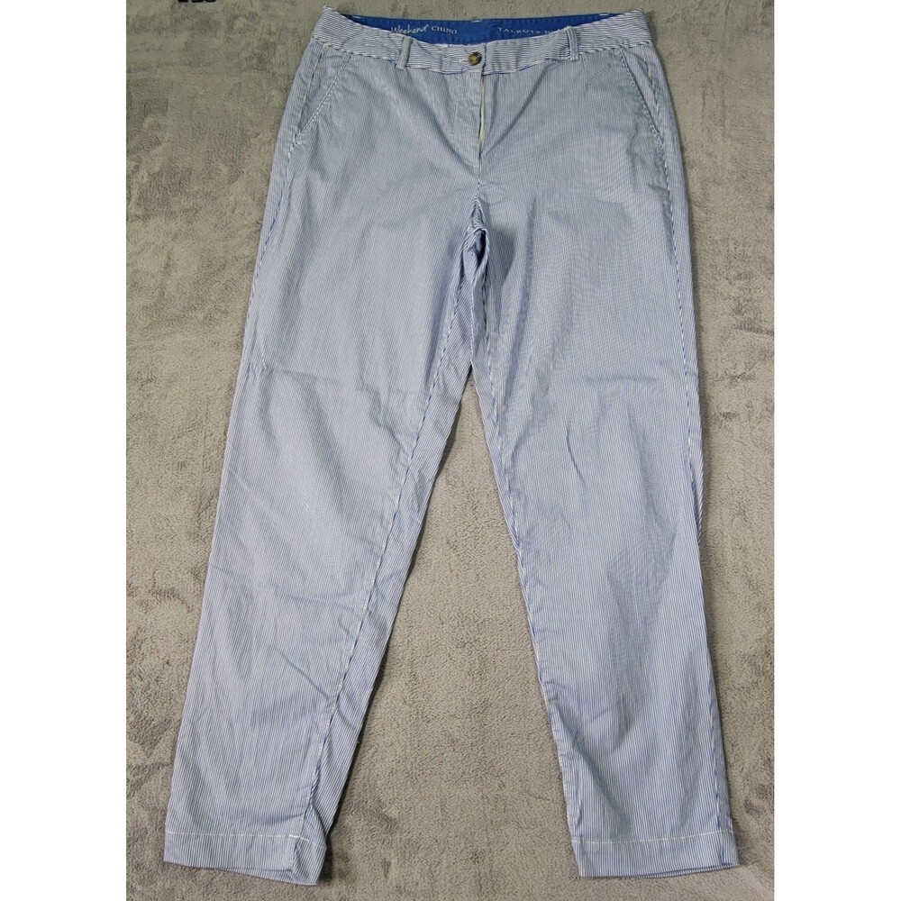 Talbots The Weekend Chino Pants Womens 10 Blue White Striped Flat Front Straight